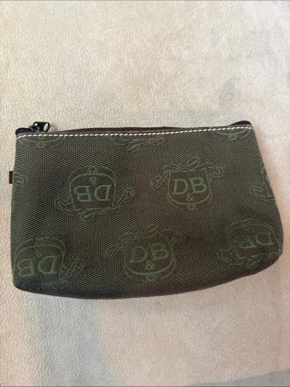Dooney & Bourke Olive Green Logo Canvas Zip Pouch - Vintage GUC